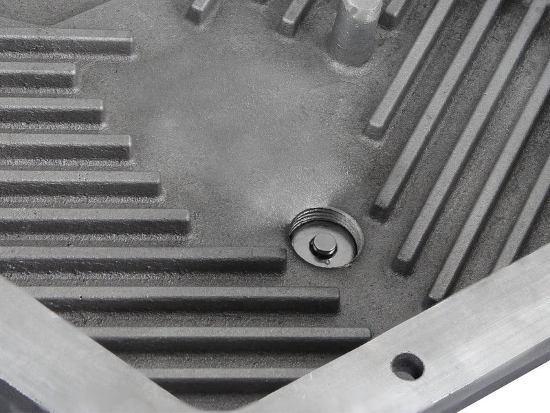 aFe POWER Transmission Pan Ford Trucks 80-92 (AOD Transmission)- Black w/ Machined Fins Diff Covers aFe