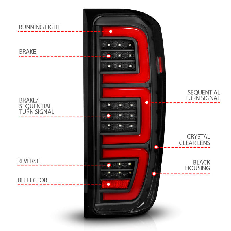 ANZO 19-23 GMC Sierra 1500/2500HD/3500HD Black Replacement Full LED Bar Tail Light Light Tailgate Bar ANZO