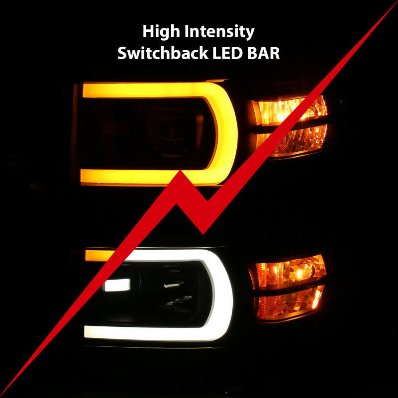ANZO 14-15 Chevrolet Silverado 1500 Projector Headlights w/ Plank Style Switchback Black w/ Amber Headlights ANZO