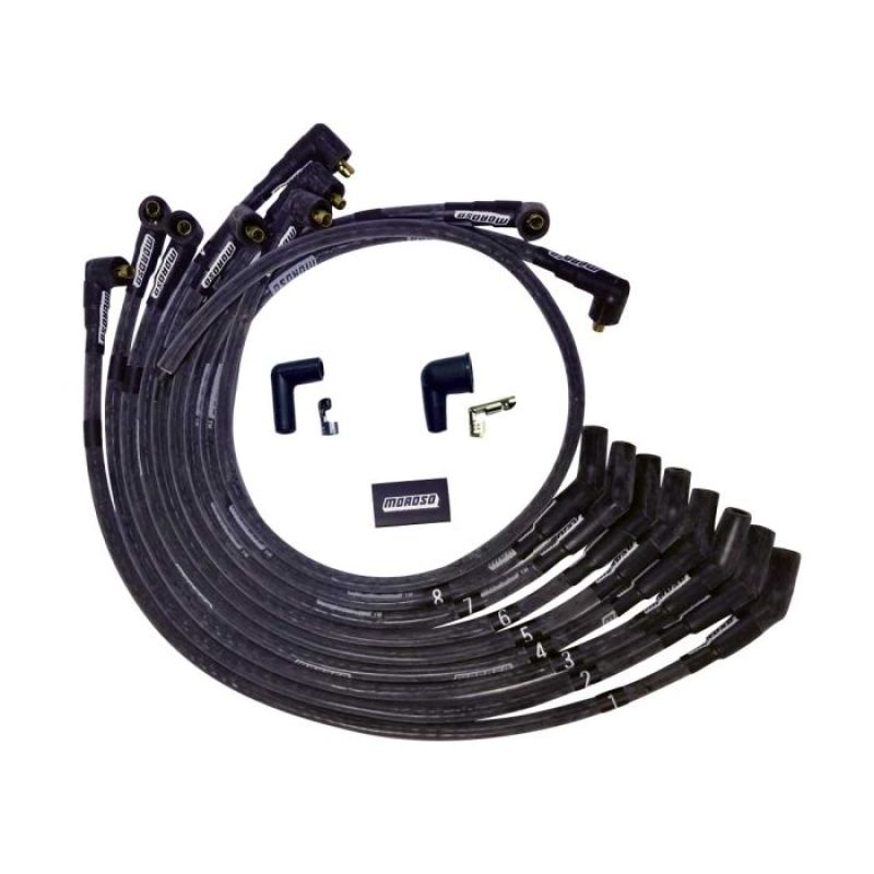 Moroso SB Ford Sleeved 135 Plug End Non-HEI Dist Ultra Spark Plug Wire Set - Black Spark Plug Wire Sets Moroso