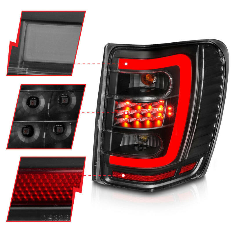 ANZO 1999-2004 Jeep Grand Cherokee LED Tail Lights w/ Light Bar Black Housing Clear Lens Tail Lights ANZO