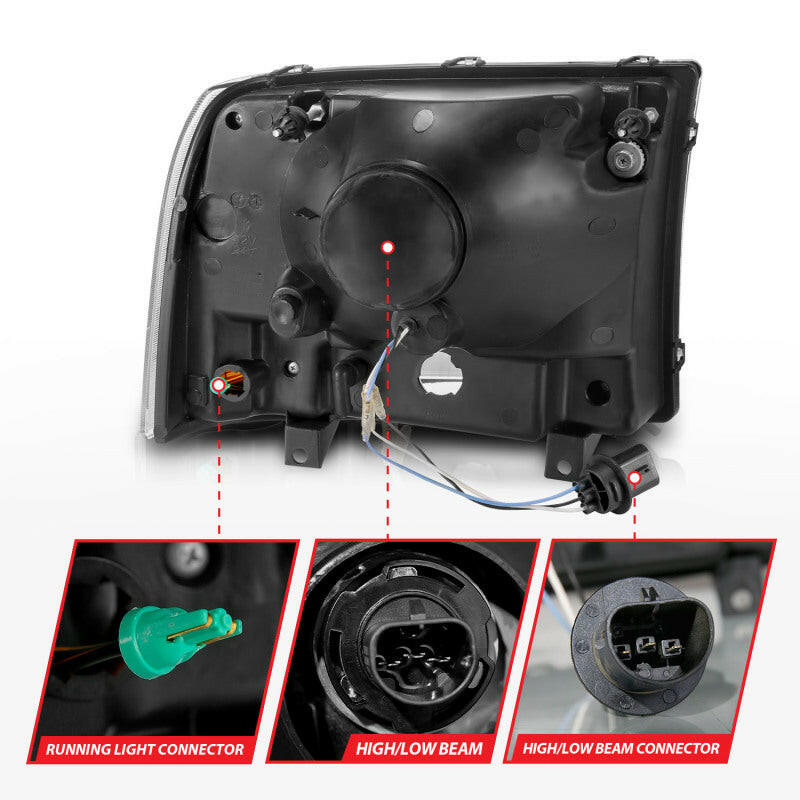 ANZO 99-04 Ford F250/F350/F450/Excursion (excl. 99) Crystal Headlights - w/ Light Bar Chrome Housing Headlights ANZO