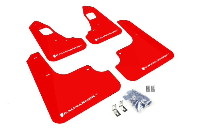 Rally Armor 08-17 Mitsubishi EVO X Red UR Mud Flap w/ White Logo Mud Flaps Rally Armor