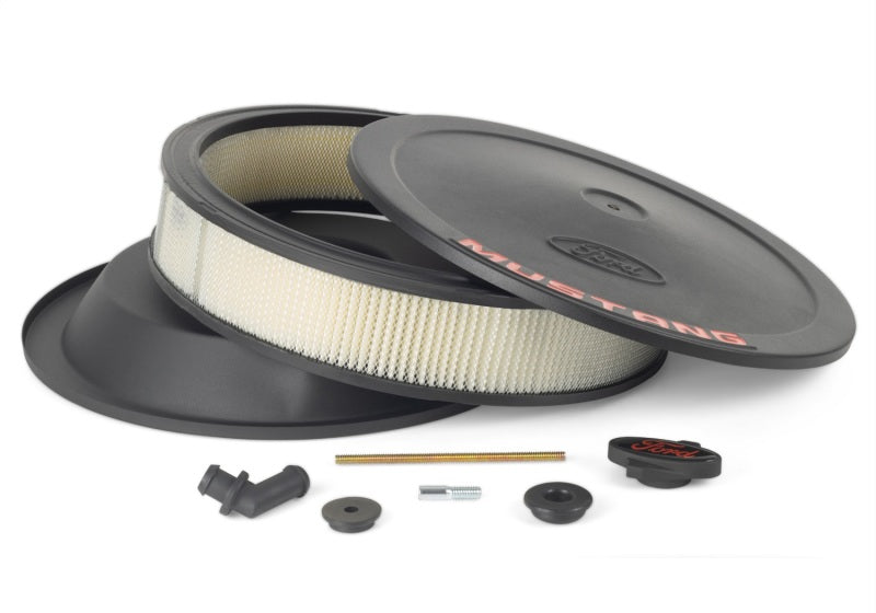 Ford Racing Air Cleaner Kit - Black Crinkle Finish w/ Red Mustang Emblem Air Filters - Universal Fit Ford Racing