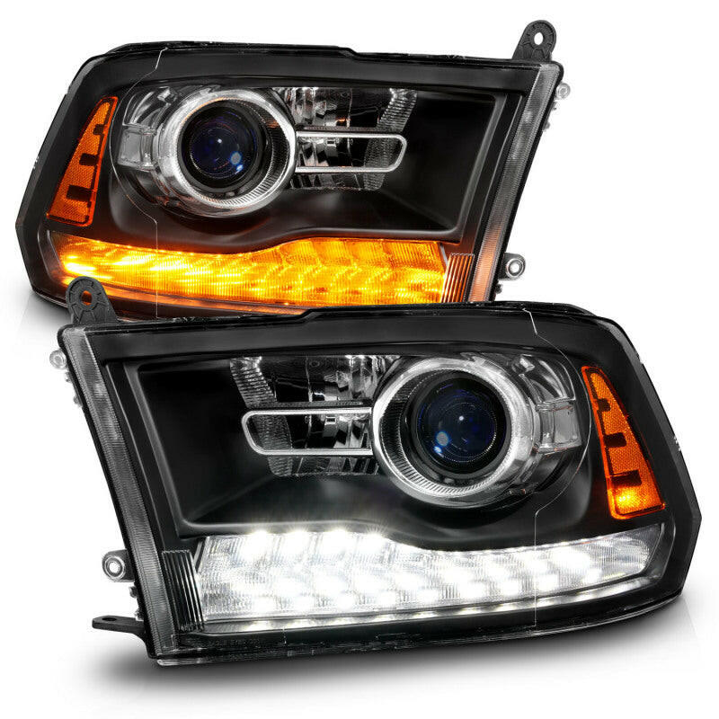 ANZO 09-18 Dodge Ram 1500/2500/3500 LED Plank Style Headlights Switchback + Sequential - Matte Black Headlights ANZO