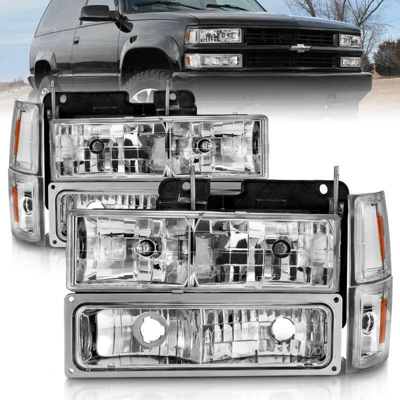 ANZO 88-98 Chevrolet C1500 Crystal Headlights Chrome w/ Signal and Side Marker Lights Headlights ANZO