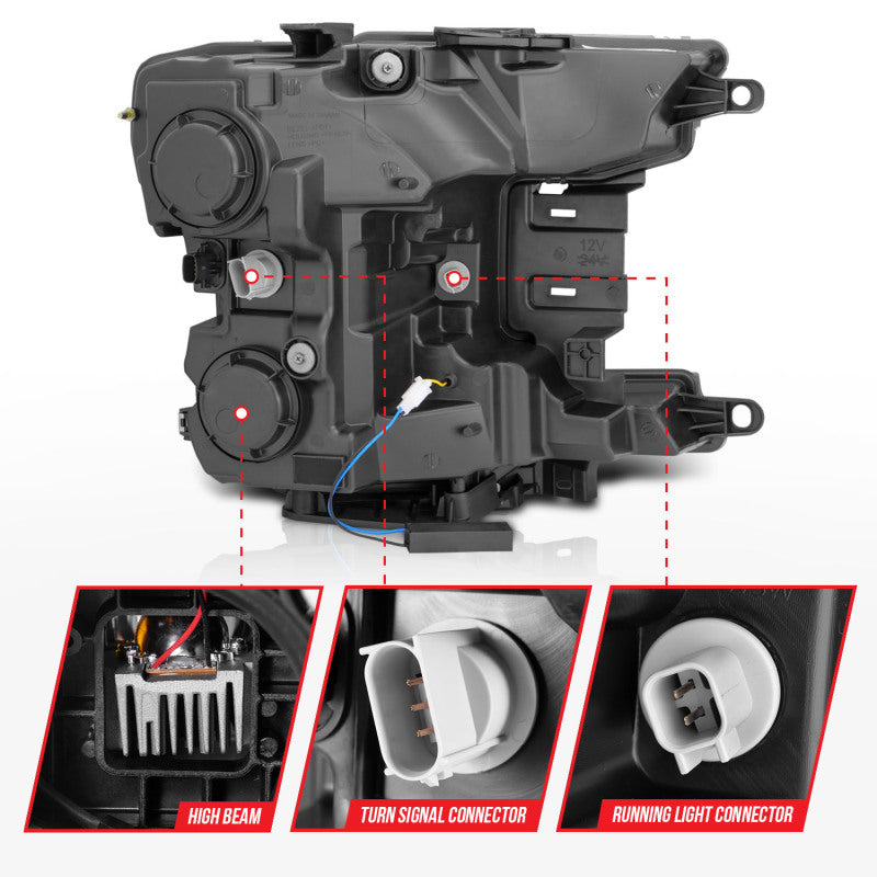 ANZO 18-20 Ford F-150 Full Led Projector Light Bar Style Headlights - Chrome Amber Headlights ANZO