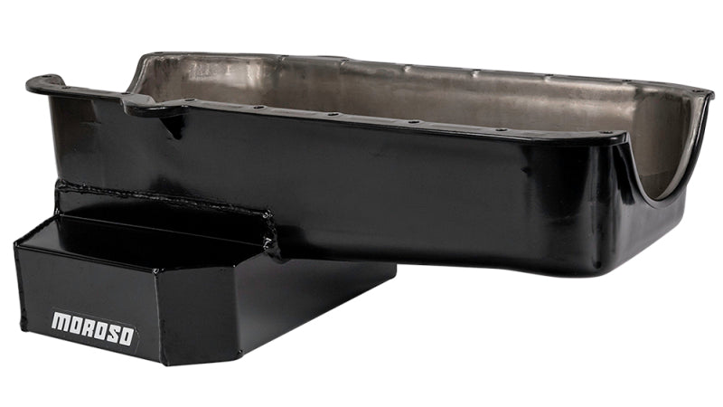 Moroso 80-85 Chevrolet SBC(w/Passenger Side Dipstick) Wet Sump 7qt 7.5in Steel Oil Pan - Black Oil Pans Moroso