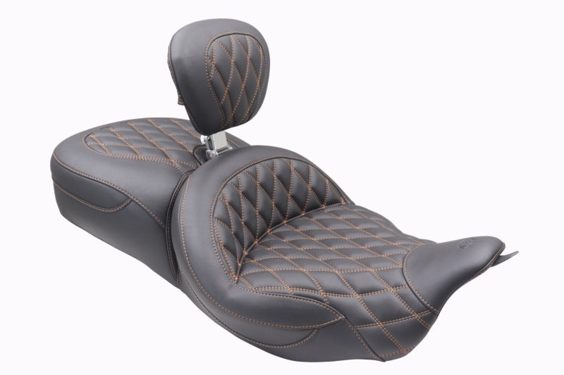 Mustang 08-25 Harley FL Touring Rd King Sp, Rd Glide Ltd, Dble Diamond ST Backrest - Black/MO Two-Piece Motorcycle Seats Mustang Motorcycle