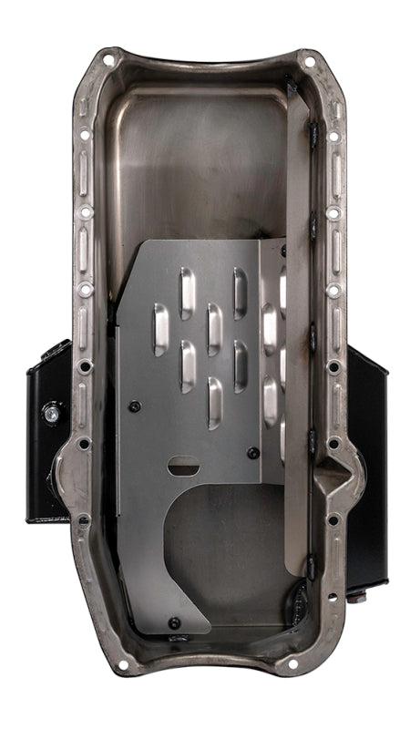 Moroso 80-85 Chevy SBC/Dart (w/2 Pc Seal/Low Clearance) Wet Sump 7qt 7in Steel Oil Pan - Black Oil Pans Moroso