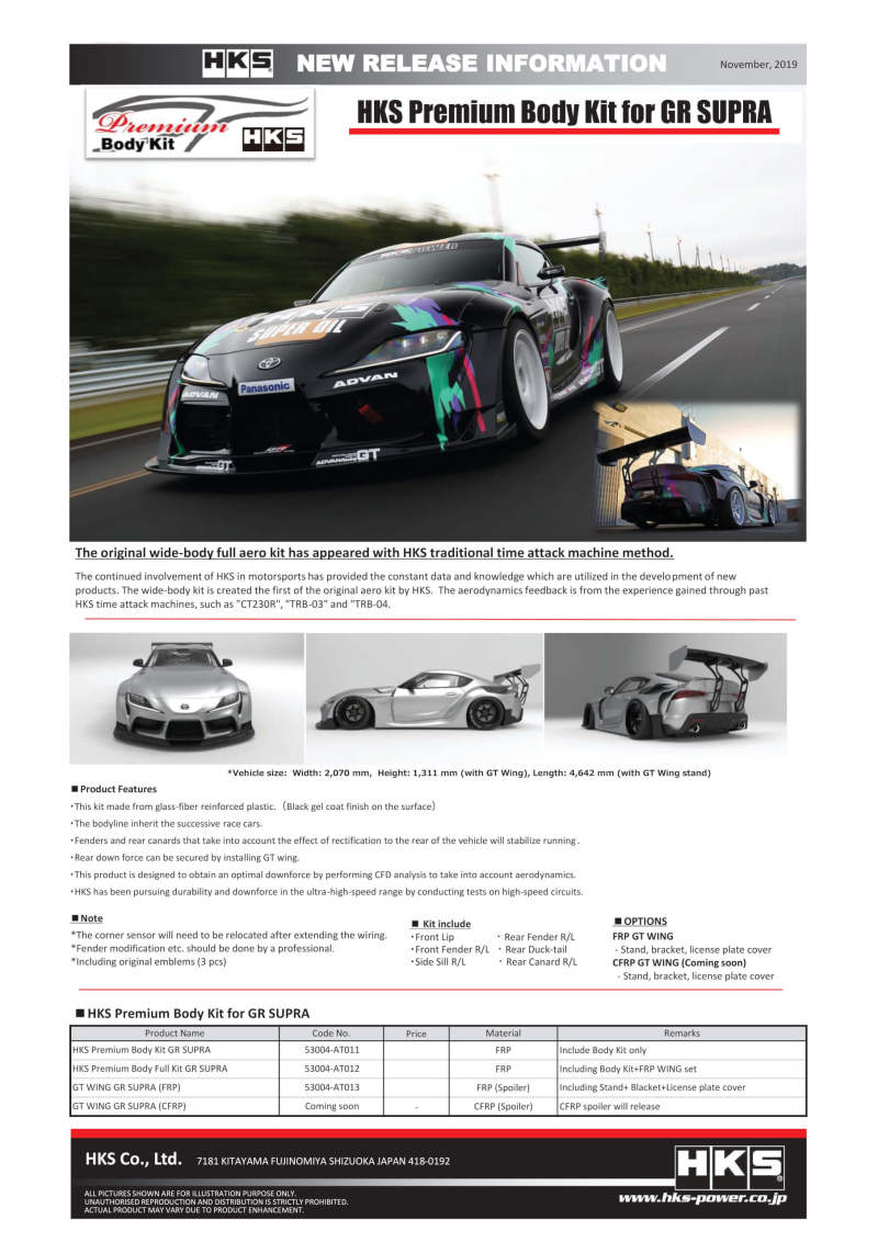 HKS FRP GT Wing 2020 GR Supra Body Kits HKS