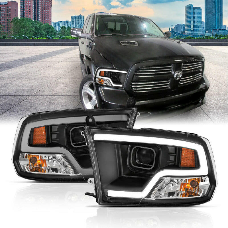 ANZO 09-18 Dodge Ram 1500 Plank Style Projector Headlights Black w/ Halo Headlights ANZO