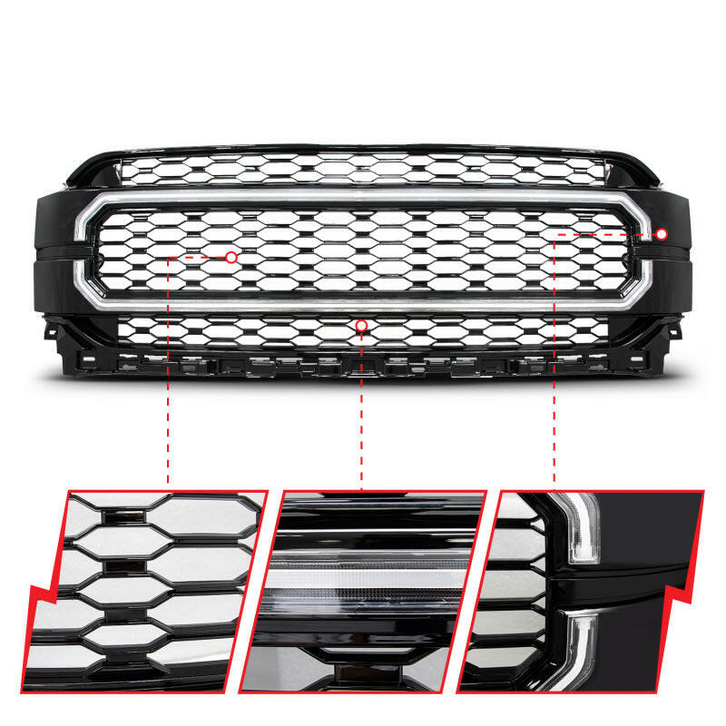 ANZO 21-23 Ford F150 Black Housing Full LED Light Tube Front Grille Headlights ANZO