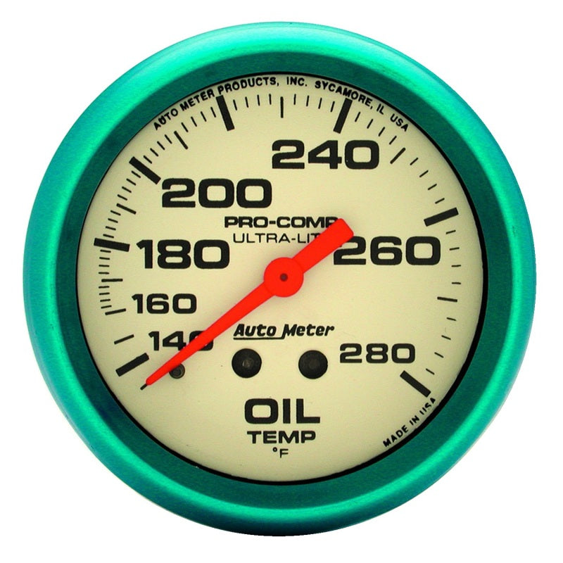 Autometer Ultra-Nite 66.7mm 140-280 Deg. F Mechanical Glow In The Dark Oil Temp Gauge Gauges AutoMeter