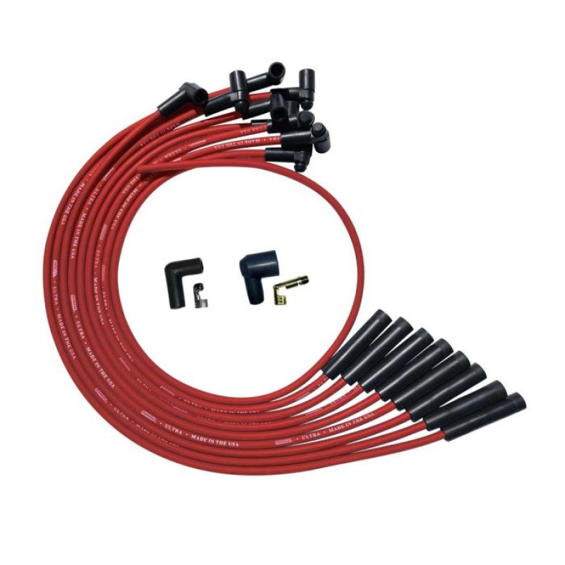 Moroso BBC Over Valve Cover Str Plug Boots HEI Sleeved Ultra Spark Plug Wire Set - Red Spark Plug Wire Sets Moroso