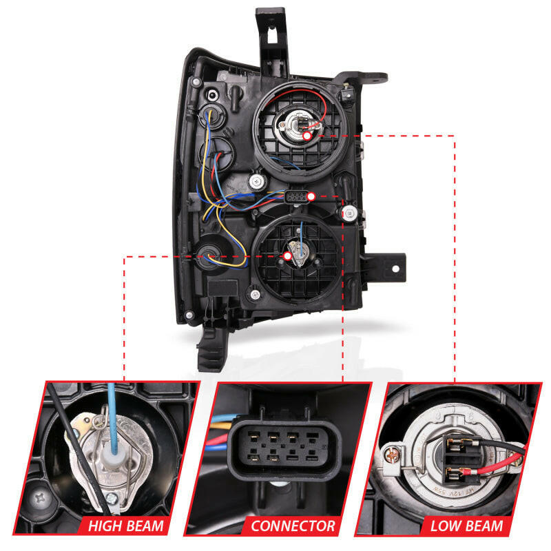 ANZO 14-15 Chevrolet Silverado 1500 Projector Headlights w/ Plank Style Switchback Black w/ Amber Headlights ANZO