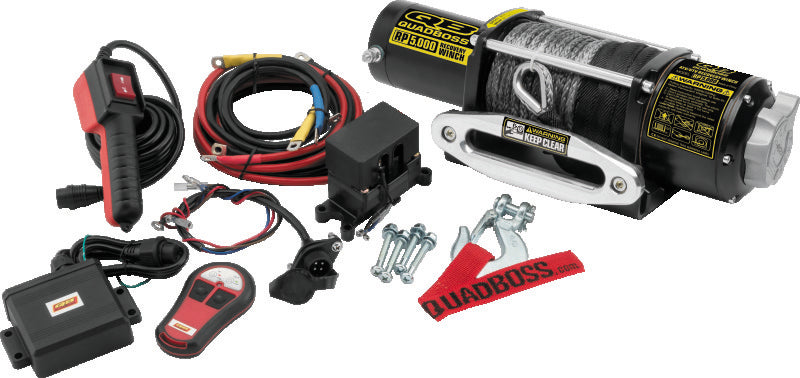 QuadBoss Winch Kit - 50ft Synthetic Rope - 3.8hp - Hawse Fairlead - Wireless Remote - 5000lb Winches QuadBoss