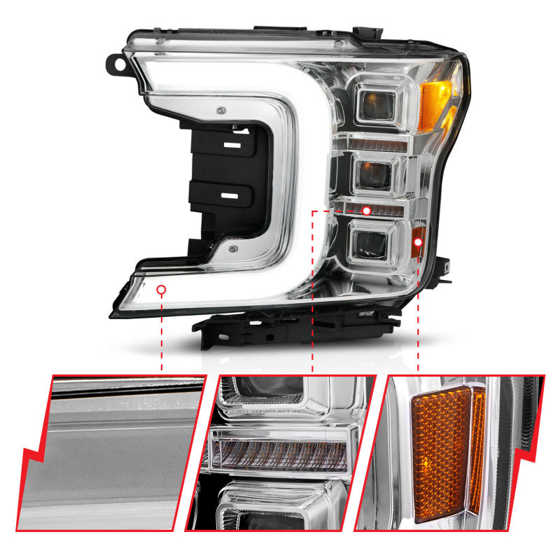ANZO 18-20 Ford F-150 Full Led Projector Light Bar Style Headlights - Chrome Amber Headlights ANZO