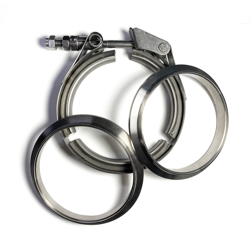 Ticon Industries 3.5in Titanium V-Band Clamp Assembly - Quick Release (w/Female Flange/Male Flange) Clamps Ticon