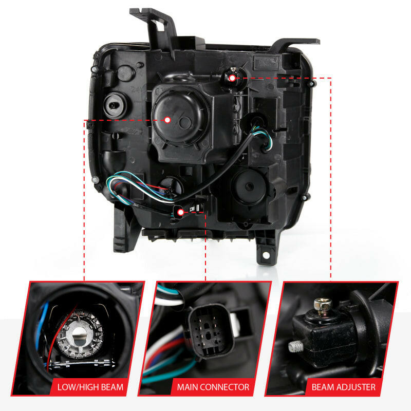 ANZO 2016-2019 GMC Sierra 1500 Projector Headlight Plank Style Black w/ Sequential Amber Signal Headlights ANZO