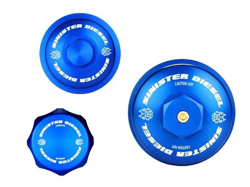 Sinister Diesel 03-07 Ford 6.0L Billet Blue Cap Kit Oil Caps Sinister Diesel