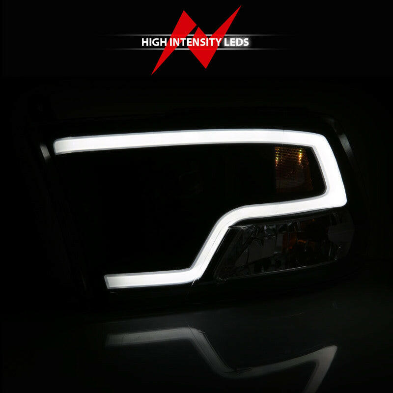 ANZO 09-18 Dodge Ram 1500 Plank Style Projector Headlights Black w/ Halo Headlights ANZO