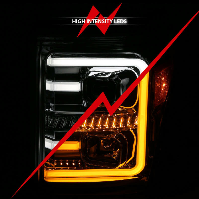 ANZO 11-16 Ford F-250/F-350/F-450 Projector Headlights w/ Plank Style Switchback Chrome w/Amber Headlights ANZO