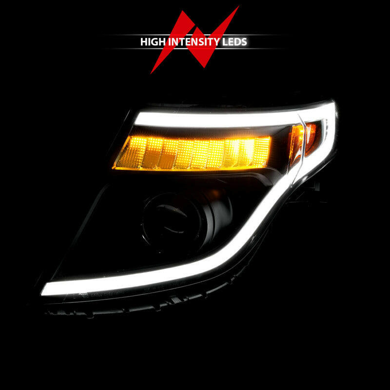 ANZO 11-15 Ford Explorer (w/Factory Halogen HL Only) Projector Headlights w/Light Bar Black Housing Headlights ANZO