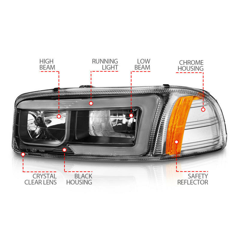 ANZO 99-17 GMC Sierra/Denali Headlights Black Amber (w/C Light Bars) Headlights ANZO