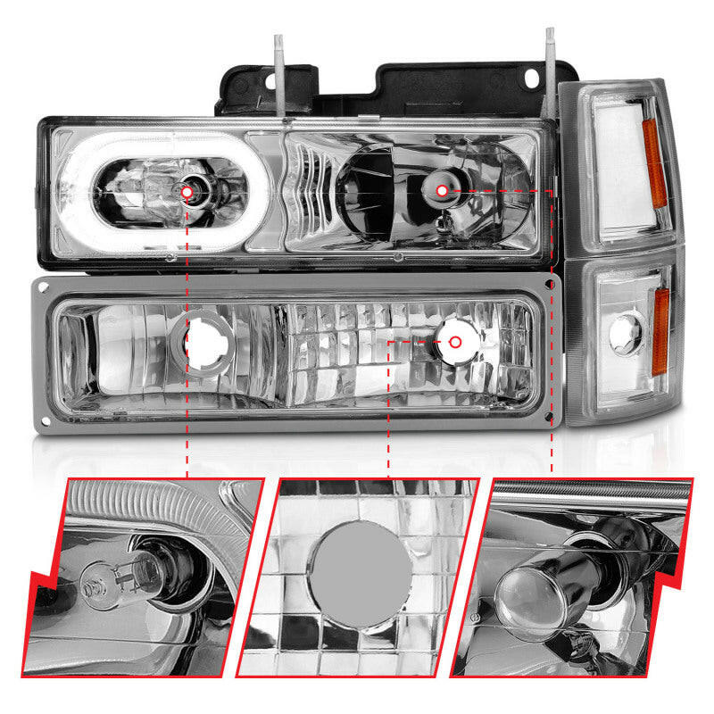 ANZO 88-98 Chevrolet C1500 Crystal Headlights Chrome Housing w/ Signal and Side Marker Lights Headlights ANZO