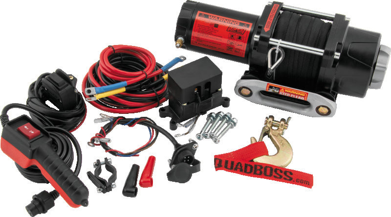 QuadBoss Winch Kit - 39ft x 3/16in Synthetic Rope - 3hp - Hawse Fairlead - Wired Remote - 2500lb Winches QuadBoss