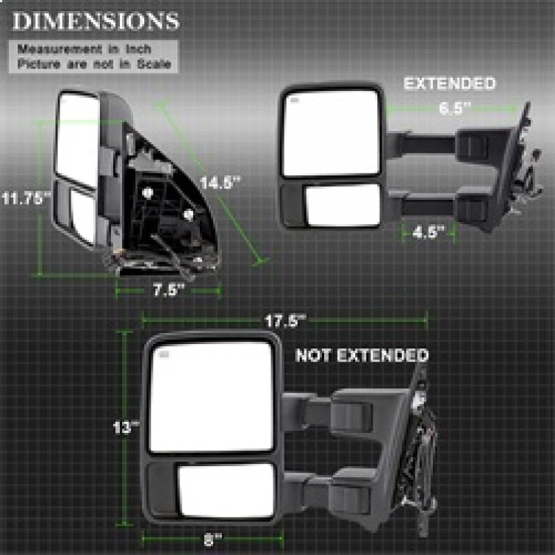xTune Ford SuperDuty 08-15 Extendable Heated Mirrors w/ LED Signal Smoke MIR-FDSD08S-PW-SM-SET Side Mirrors SPYDER