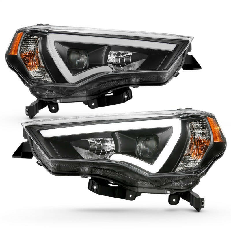 ANZO 14-18 Toyota 4 Runner Plank Style Projector Headlights Black w/ Amber Headlights ANZO