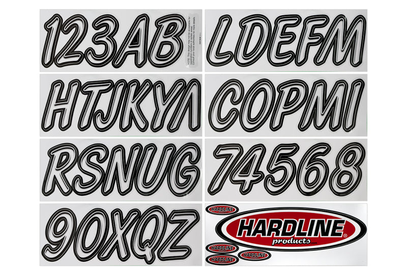 Hardline Boat Lettering Registration Kit 3 in. - 400 Transparent Clear/Black Stickers/Decals/Banners Hardline