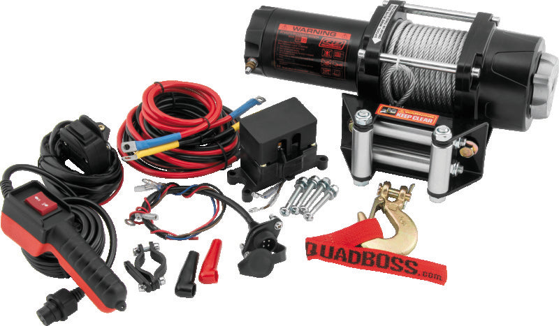 QuadBoss Winch Kit - 39ft x 7/32in Cable - 3.5hp - Roller Fairlead - Wired Remote - 3500lb Winches QuadBoss