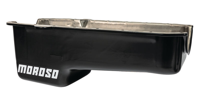 Moroso Pre-80 Chevrolet Small Block (w/Driver Side Dipstick) Wet Sump 5qt 7.5in Steel Oil Pan - Blk Oil Pans Moroso