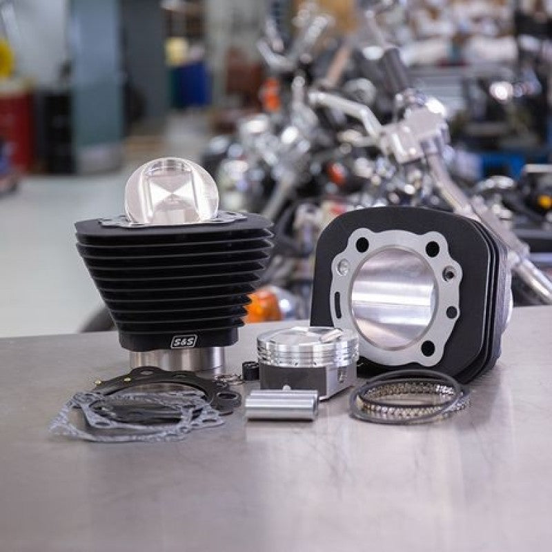 S&S Cycle 86-21 Sportster Models High Compression 1250cc Conversion Kit - Wrinkle Black Piston Sets - Powersports S&S Cycle
