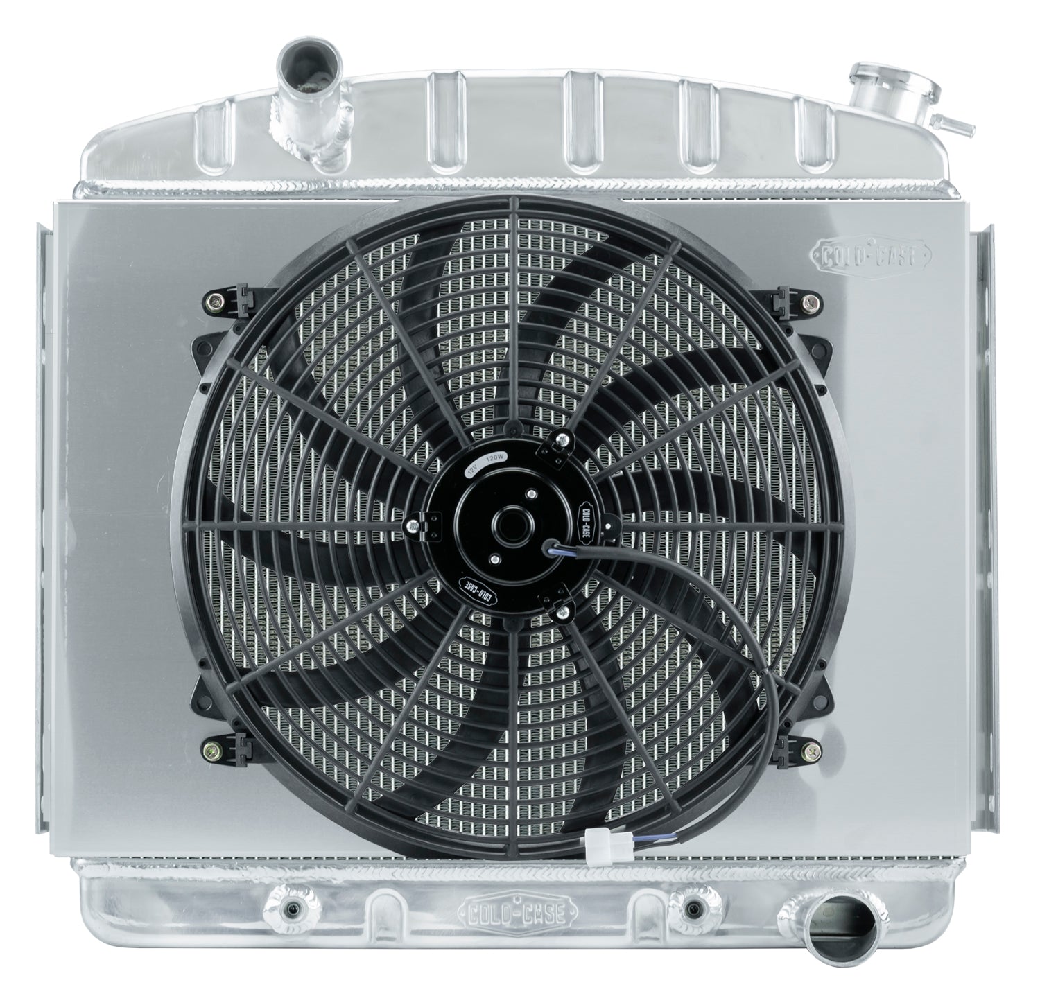 57 Tri-5 Chevy Aluminum Performance Radiator And 16 Inch Fan Kit 6 Cyl (Front Mount) Cold Case Radiators Radiator Kit COLD-CASE Radiators
