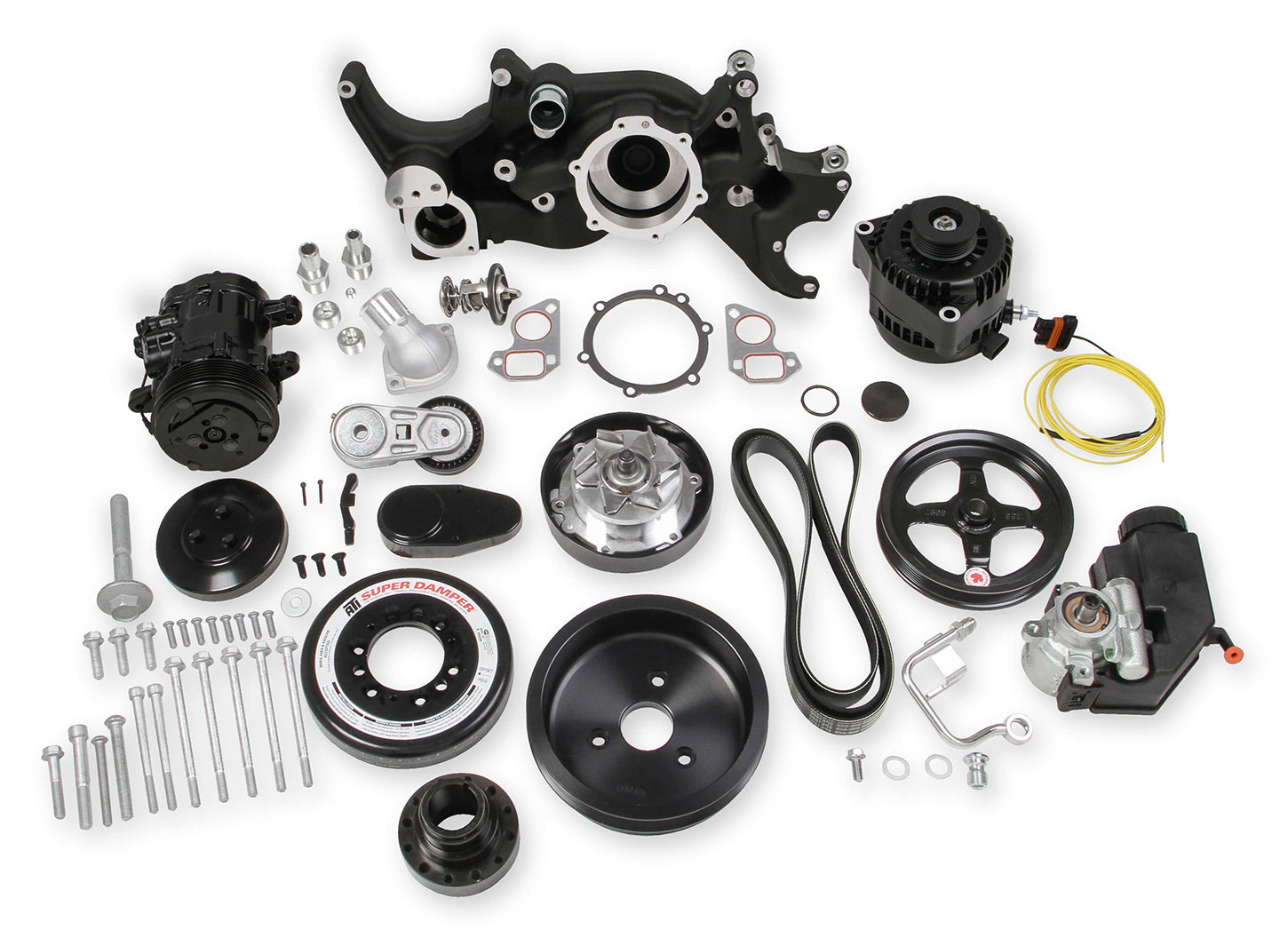 GM LS Mid Mount Complete Accessory Kit - Black Pulley Kits Holley