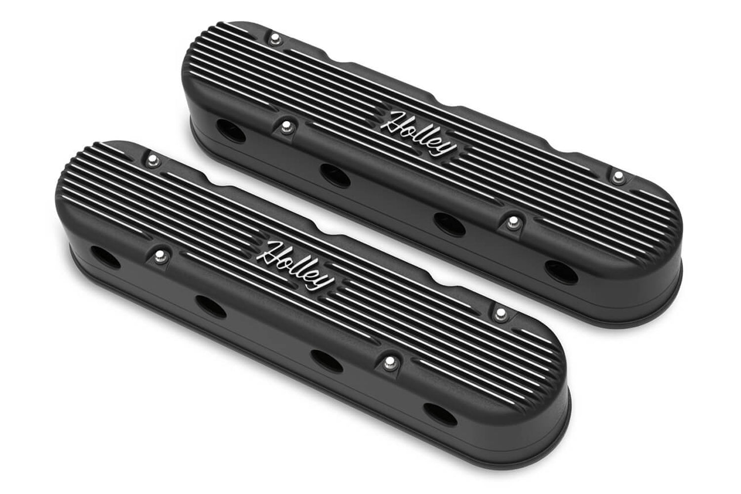 2-Piece Cast Alm GM LS Valve Cover Set - Black Valve Covers Holley