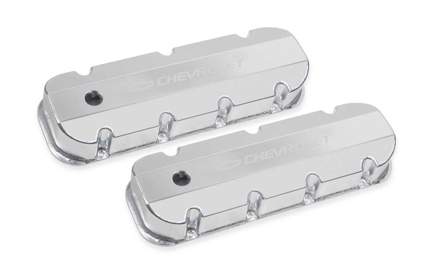 BBC Billet Rail Fab. Alm Valve Covers w/.125 Hole Valve Covers Holley