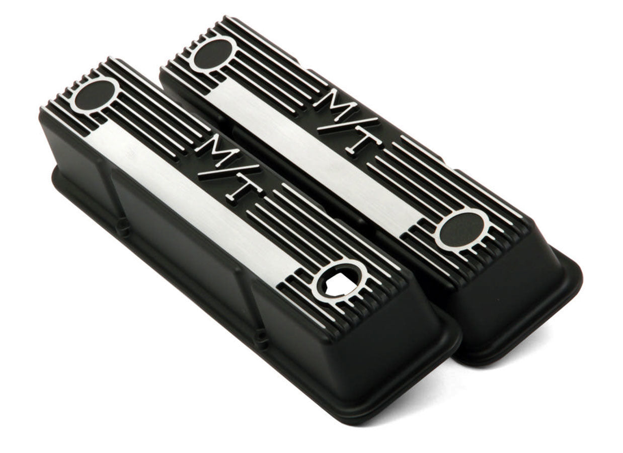 SBC M/T Valve Cover Set - Black Krinkle Valve Covers Holley