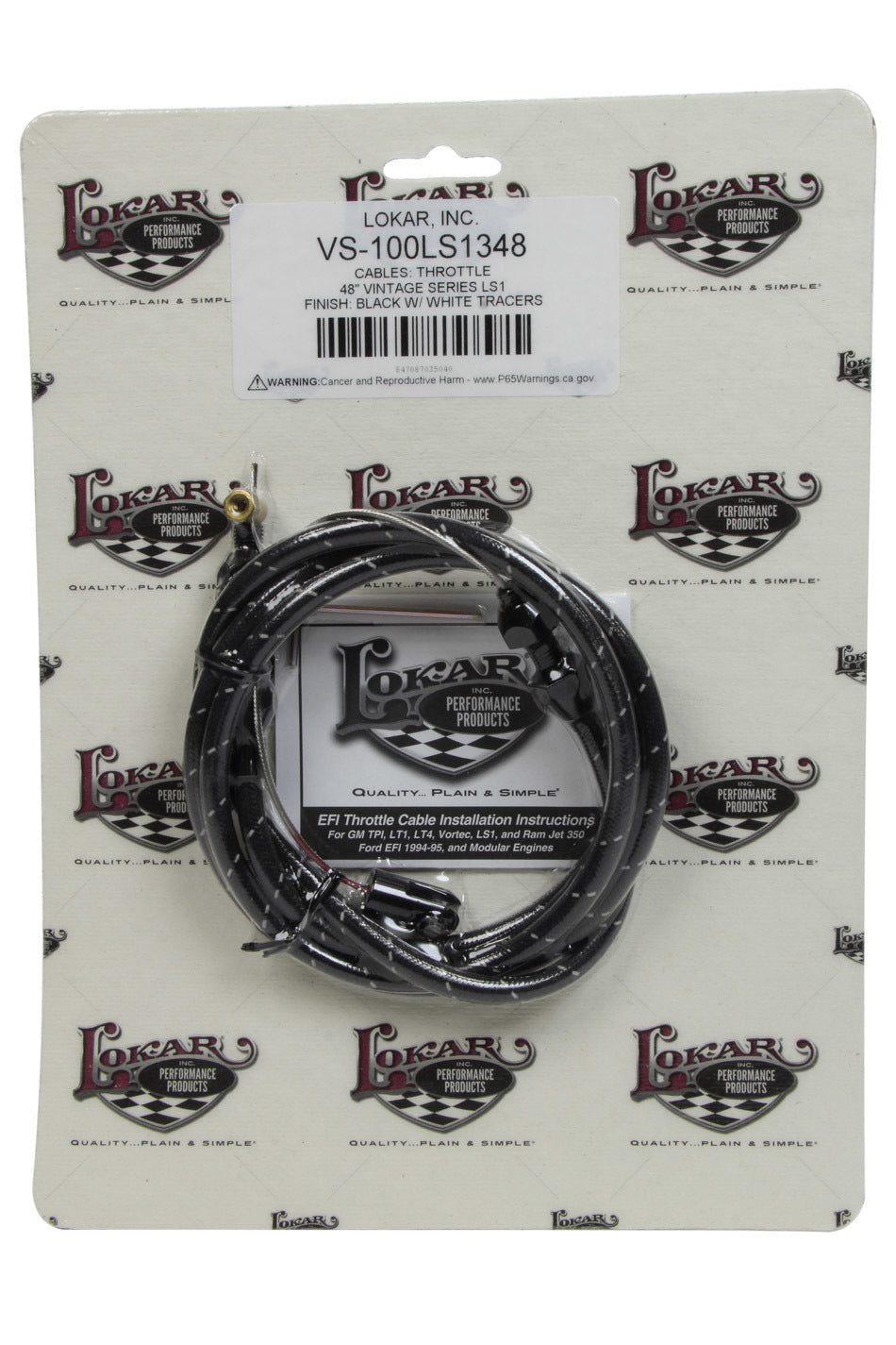 VS Throttle Cable Black Black Wrap w/ White Trac Throttle Cables Lokar