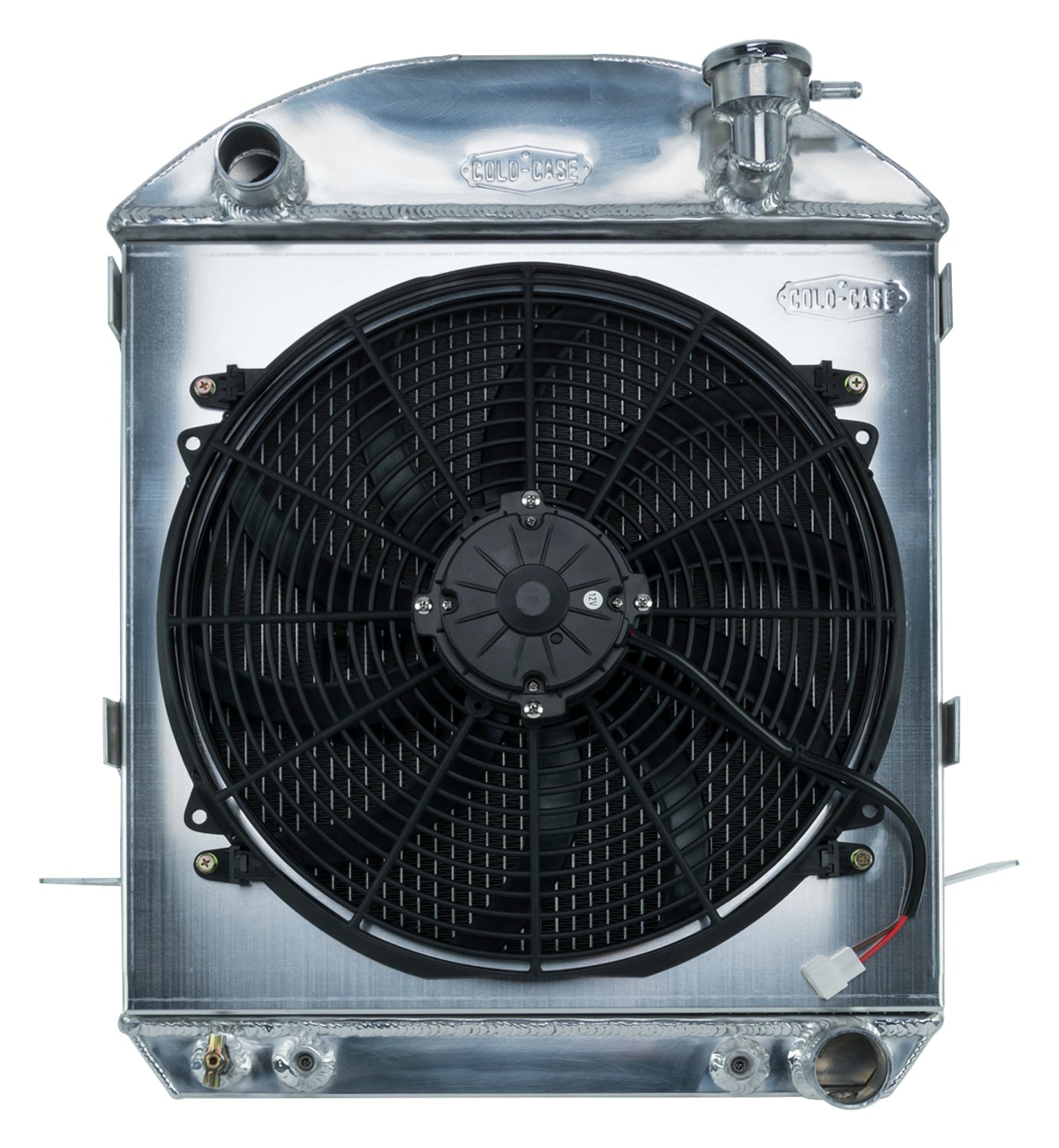 24-27 T-Bucket Chevy Engine Aluminum Performance Radiator and 16 Inch Fan Kit Cold Case Radiators Radiator Kit COLD-CASE Radiators