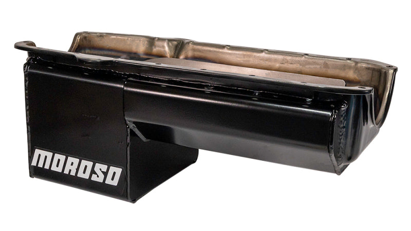 Moroso Pre-80 Chevrolet SBC/Dart Little M Power Pouch Wet Sump 7qt 8.25in Steel Oil Pan - Black Oil Pans Moroso