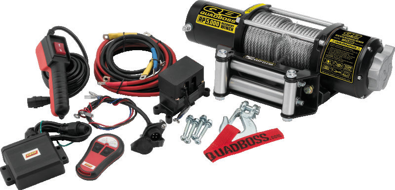 QuadBoss Winch Kit - 50ft Cable - 3.8hp - Roller Fairlead - Wireless Remote - 5000lb Winches QuadBoss