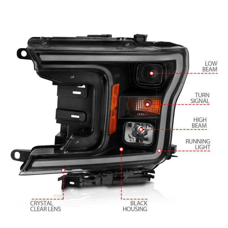ANZO 2018-2019 Ford F-150 Projector Plank Style H.L. Black Amber (Without Switchback) Headlights ANZO