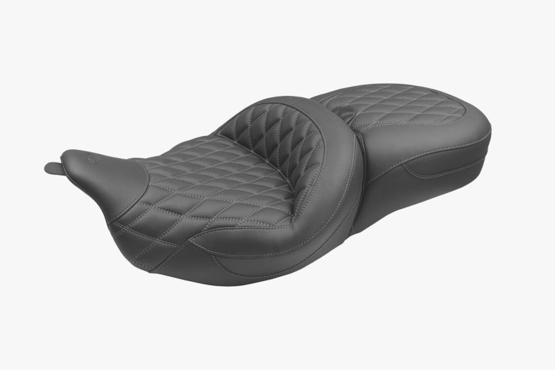 Mustang 08-25 Harley FL Touring Rd King Sp, Rd Glide Ltd, Dble Diamond Super Touring - Black/GM Two-Piece Motorcycle Seats Mustang Motorcycle