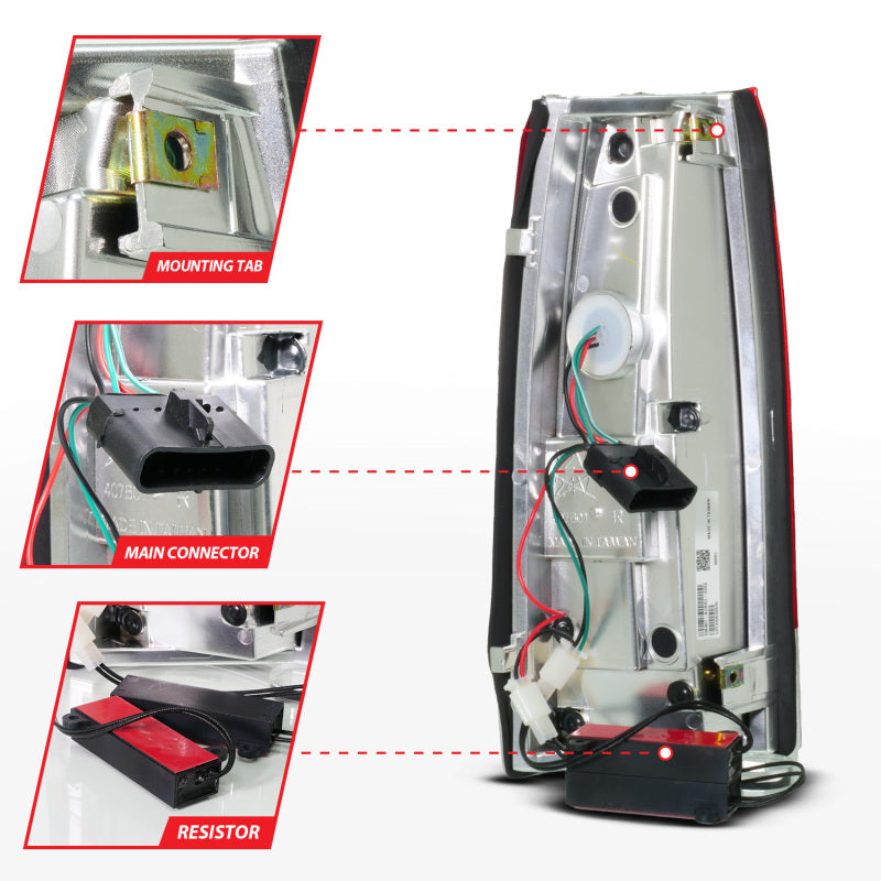 ANZO 88-99 Chevy C/K1500/2500/3500 Full LED Light Tube Taillights Chrome Housing Red/Clear Lens Headlights ANZO