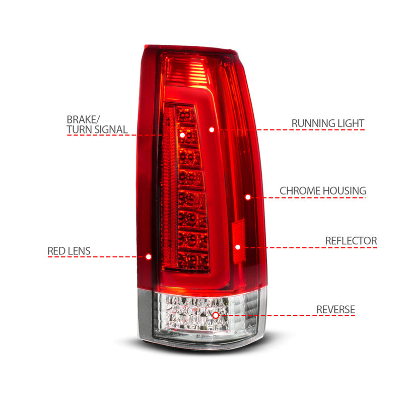 ANZO 88-99 Chevy C/K1500/2500/3500 Full LED Light Tube Taillights Chrome Housing Red/Clear Lens Headlights ANZO